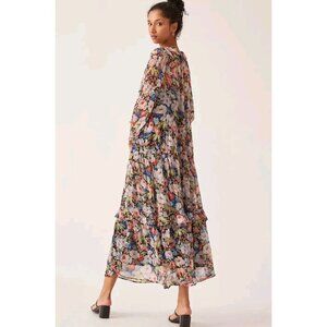Anthropologie The Marais Printed Chiffon Maxi Dress Floral Sheer Overlay L